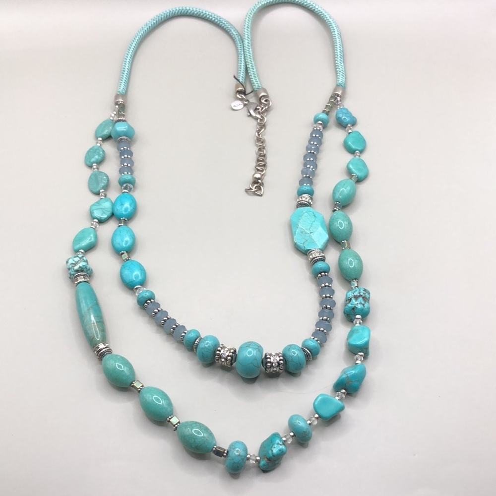 Curated bundle Chico's + Vivi Love turquoise look long necklaces + free bracelet - Picture 6 of 8